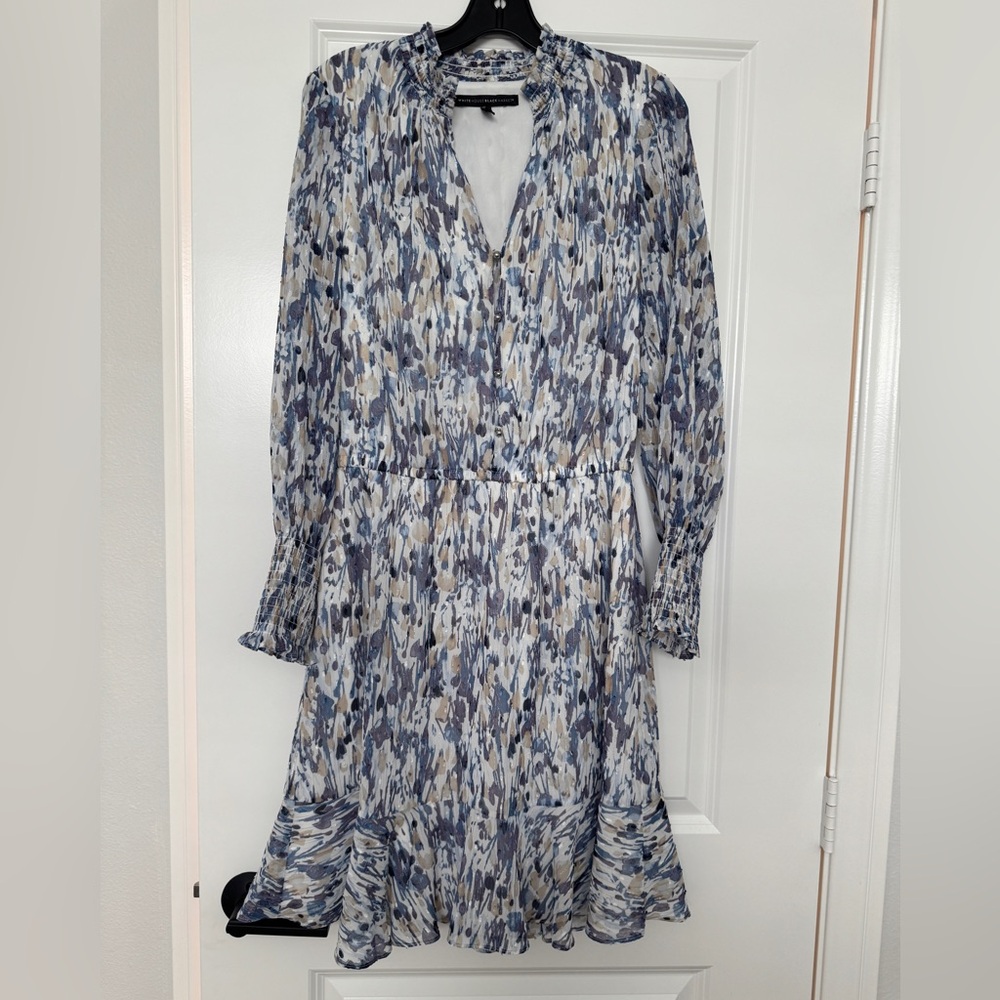 White House Black Market Blue Ruched V-Neck Sundress size 10